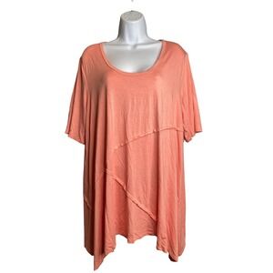 Karen Kane Womens Peach Tunic Top Sz 2X Asymmetrical‎ Hem Lagenlook Flowy Roomy